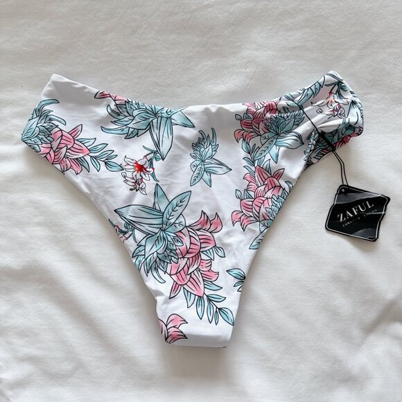 Zaful bikini bottoms white floral bathing suit medium us size 6 swimsuit women's - Picture 2 of 11